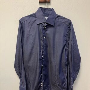 Eton Dark Blue and white pindot Dress Shirt